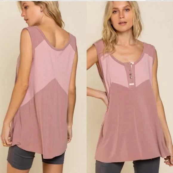 19465 POL Spliced Sleeveless Henley - Picture 3 of 3